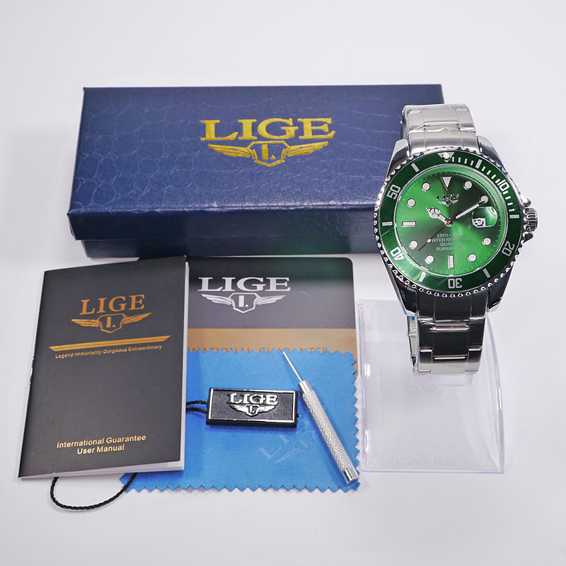 LIGE 経典 ダイバーズ系ウォッチ 75％以上節約 LG10045 サブマリーナタイプ グリーン
