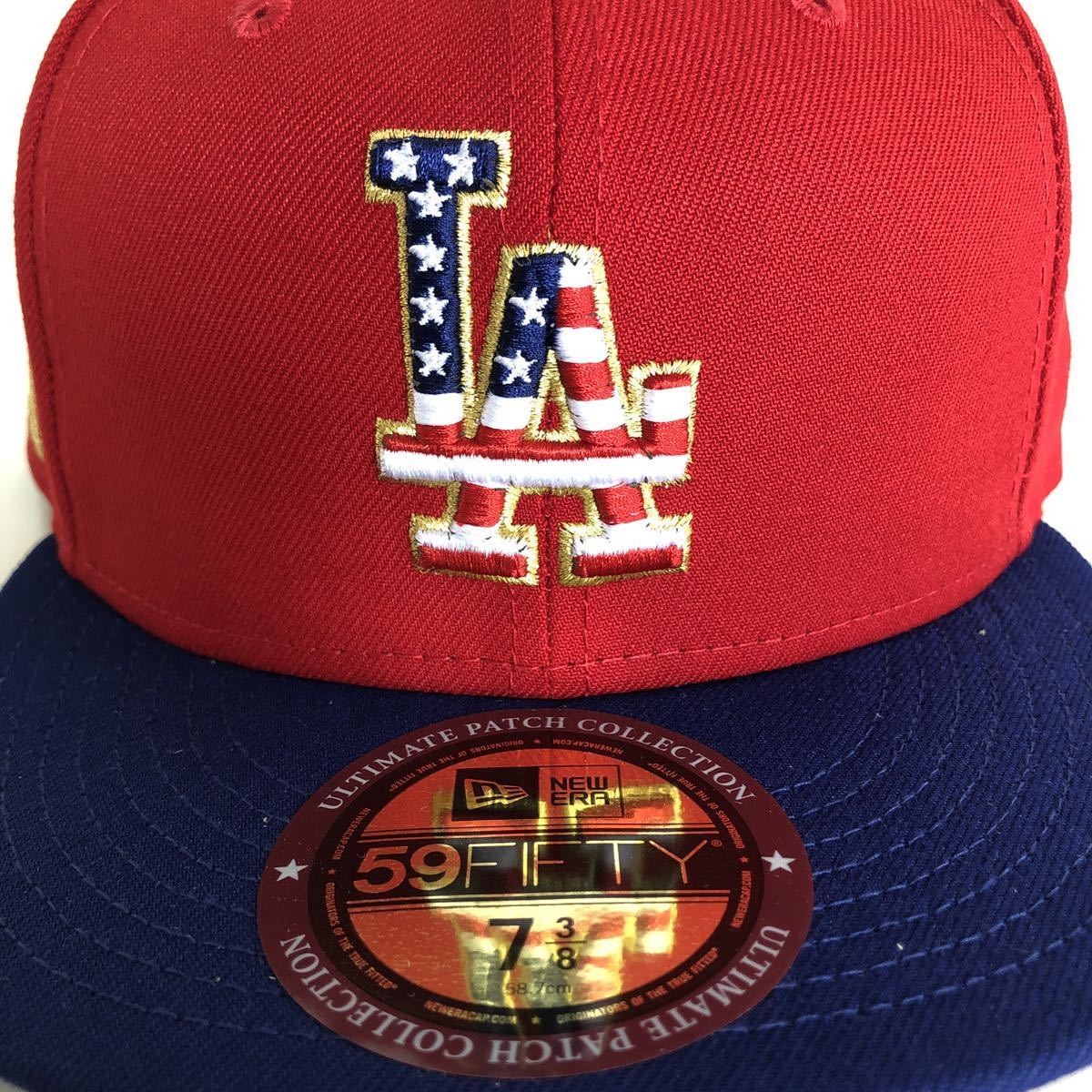 新品 限定モデル New Era ツバ裏 星条旗 59FIFTY LA Dodgers Red Cap Flag Under Visor Brim 7 3/8 58.7cm ニューエラ キャップ ドジャース_画像2