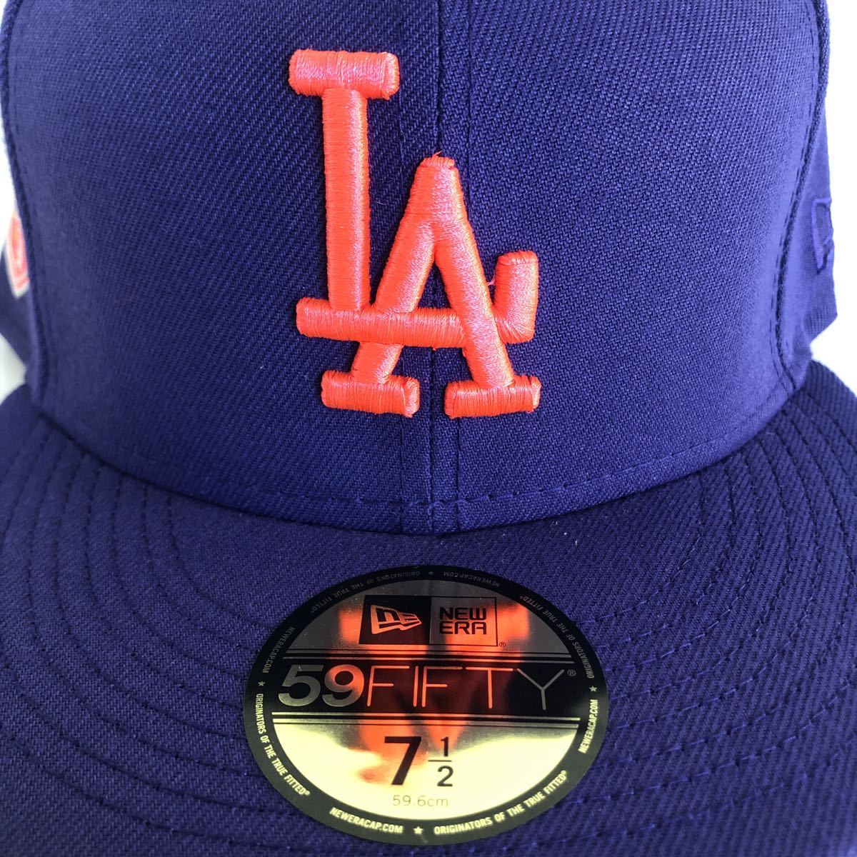 新品 New Era ツバ裏レッド 59FIFTY LA Dodgers Purple Cap Red Under Visor Brim 7 1/2 59.6cm ニューエラ ドジャース キャップ パープル_画像2