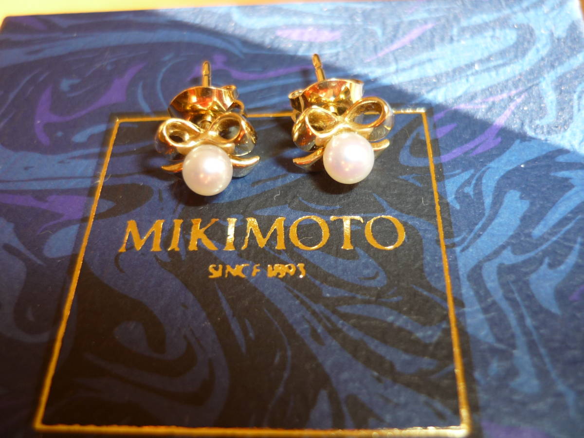 ミキモト K18YG パール リボン ピアス MIKIMOTO 18金 ゴールド 真珠