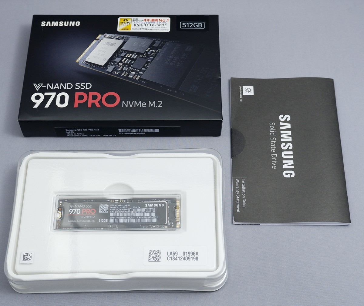 SAMSUNG 970 PRO 512GB　NVMe M.2 2280 SSD PCIe　Read 3.5GB/s