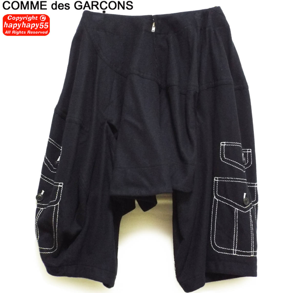 名作 COMME des GARCONS 2009AW だまし絵 変形ウールパンツ 縮絨 ビッグシルエット サルエル スカートパンツ コムデギャルソン ジュンヤ