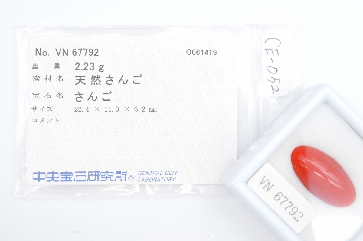 ☆大感謝セール】 天然珊瑚【コーラル】ルース 2.23g【11.15ct