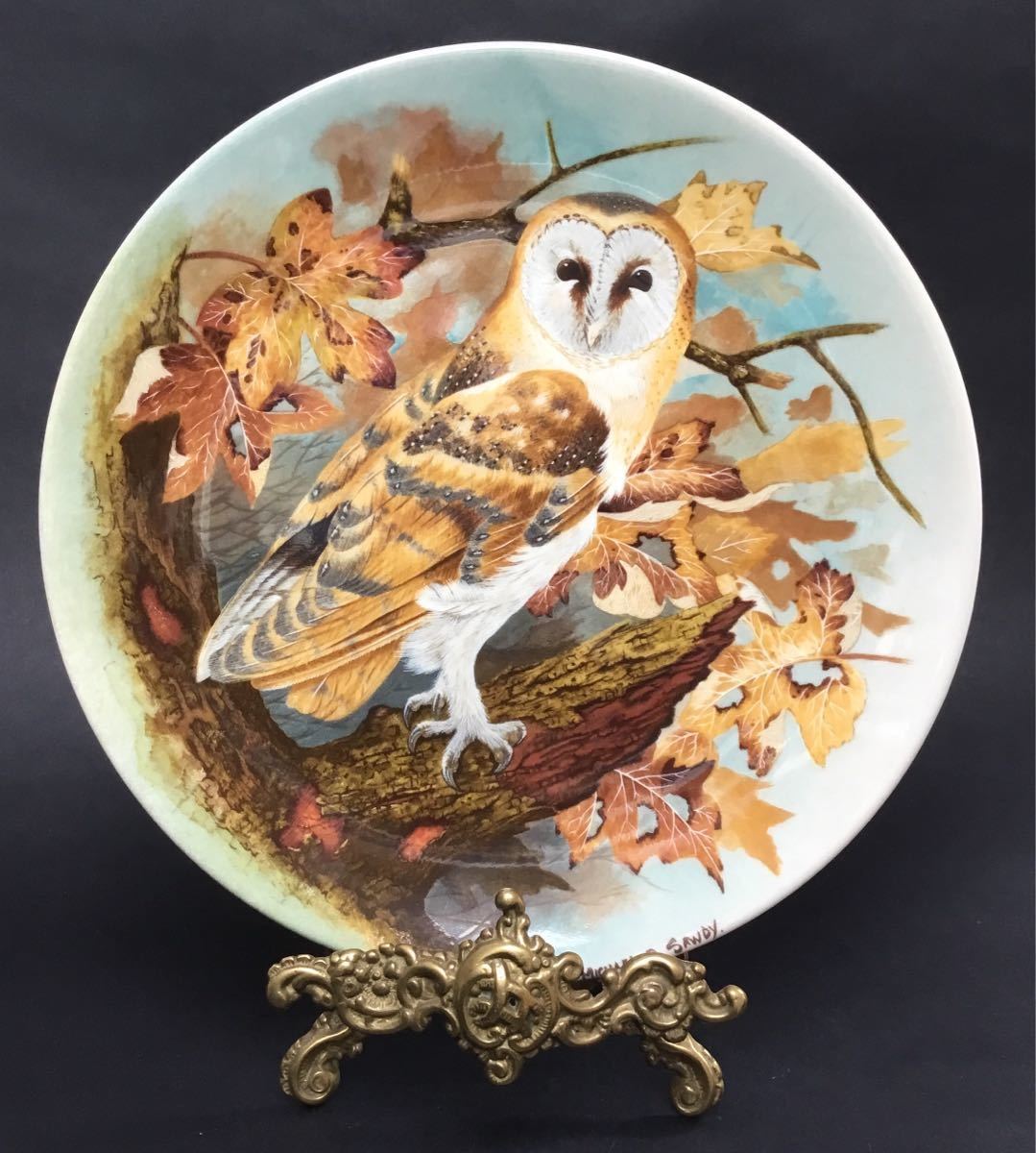 英国ヴィンテージ ◆ 1989年コールポート「Barn Owl」 by Michael B. Sawdy メンフクロウ　絵皿　飾り皿　95日間限定生産_画像2