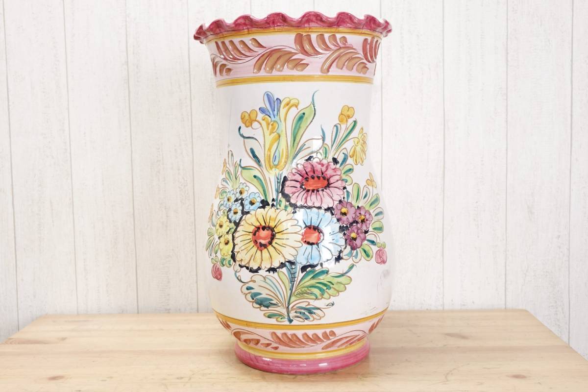 イタリア製 フラワーベース 花器 陶器 Imported By Plum [ 直径約25cm 高さ43.5cm ] 花瓶 管理75786_画像1