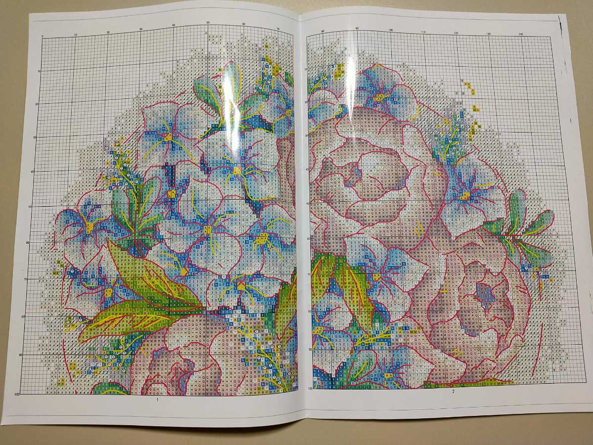 クロスステッチキット 芍薬と紫陽花の花束ブーケ 図案印刷あり 14CT 刺繍キット