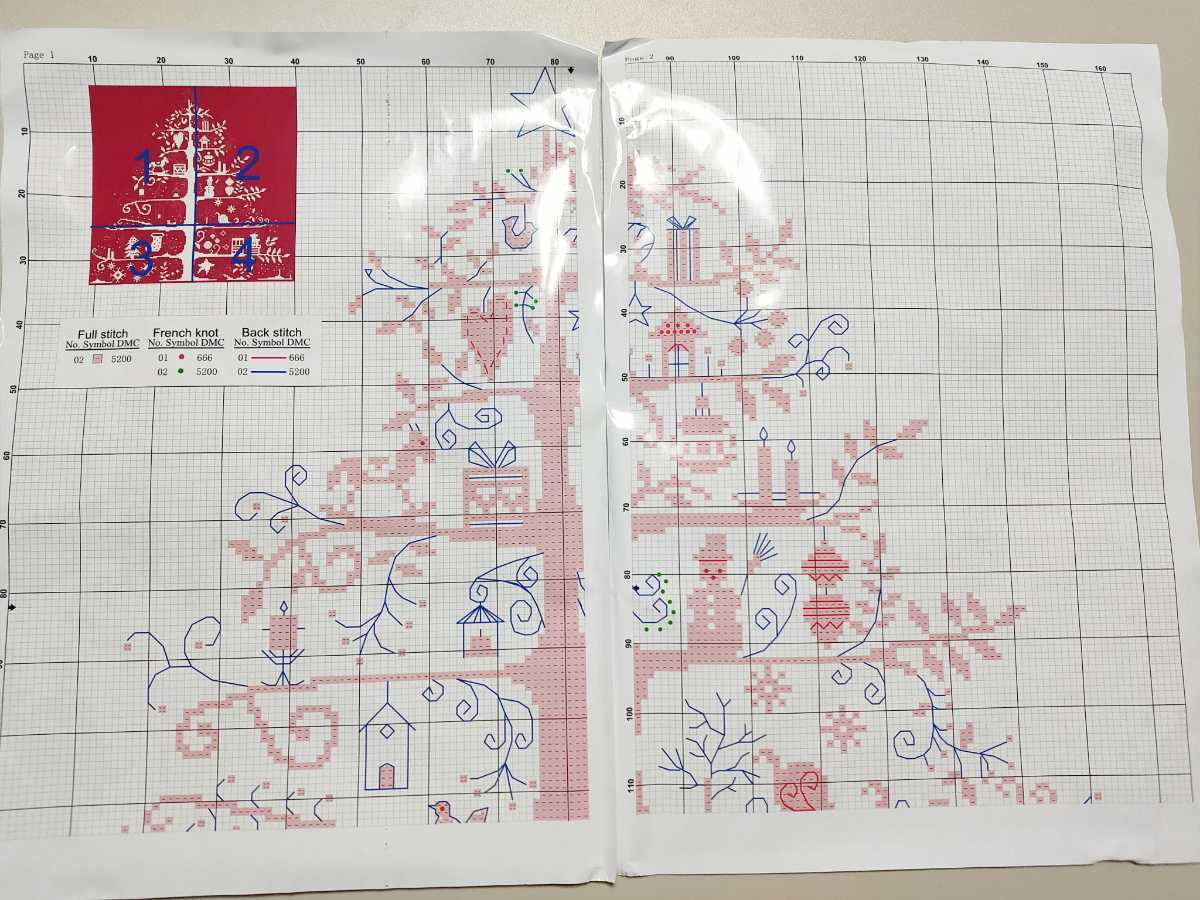 クロスステッチキット クリスマスツリー 一色刺し 14CT 38×37cm 刺繍 赤