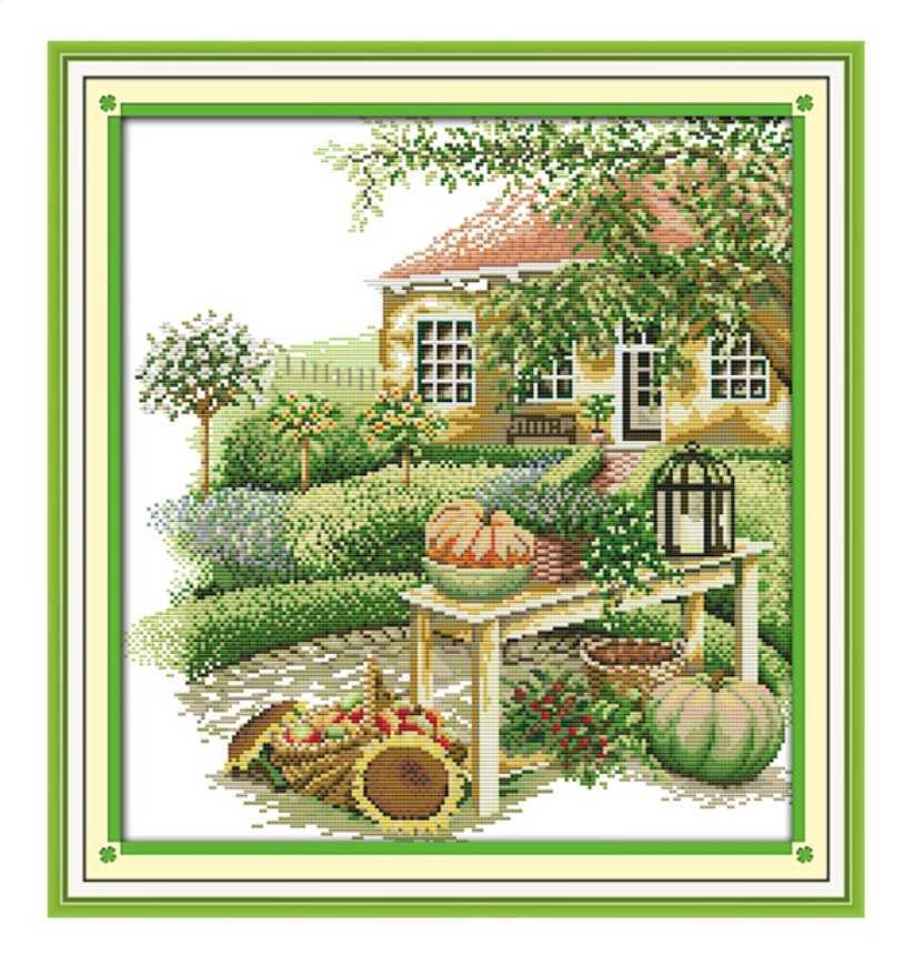 クロスステッチキット グリーンハウス 庭園 14CT 40×42cm 刺繍