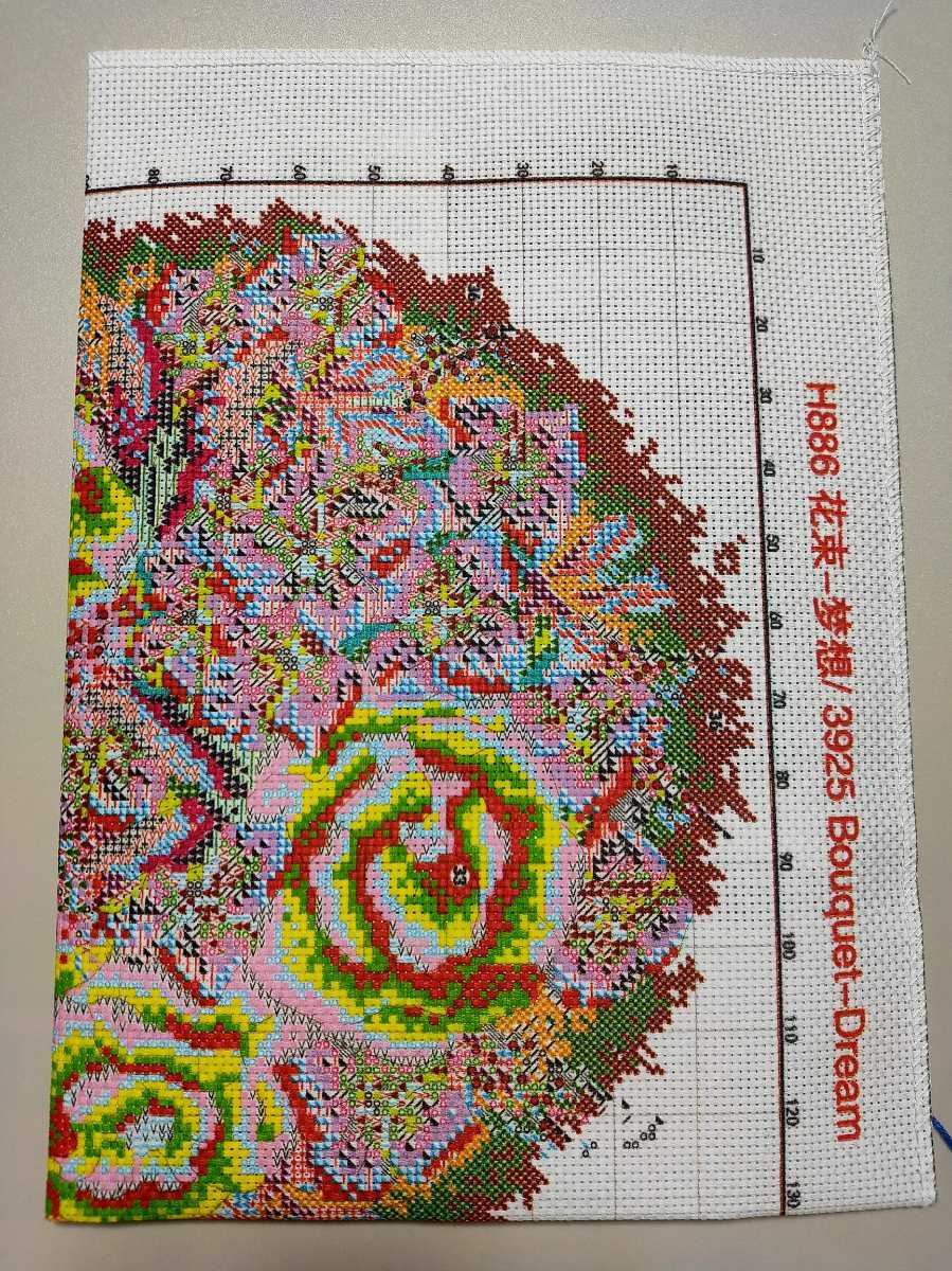クロスステッチキット 芍薬と紫陽花の花束ブーケ 図案印刷あり 14CT 刺繍キット
