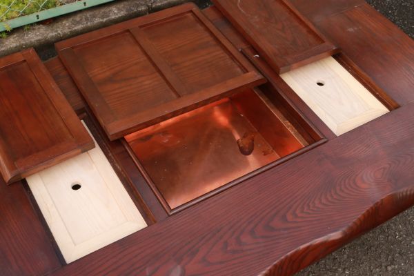 火鉢 囲炉裏 木製 箱火鉢 長火鉢 酒燗器 銅製 引き出し 角型 昭和レトロ-