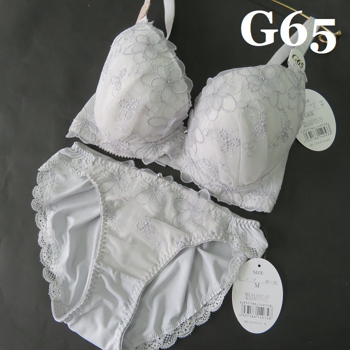 113197-53【G65】フラワーシフォン　3/4カップ★ブラ＆ショーツセット★ライトグレー　17000 _ライトグレー　G65