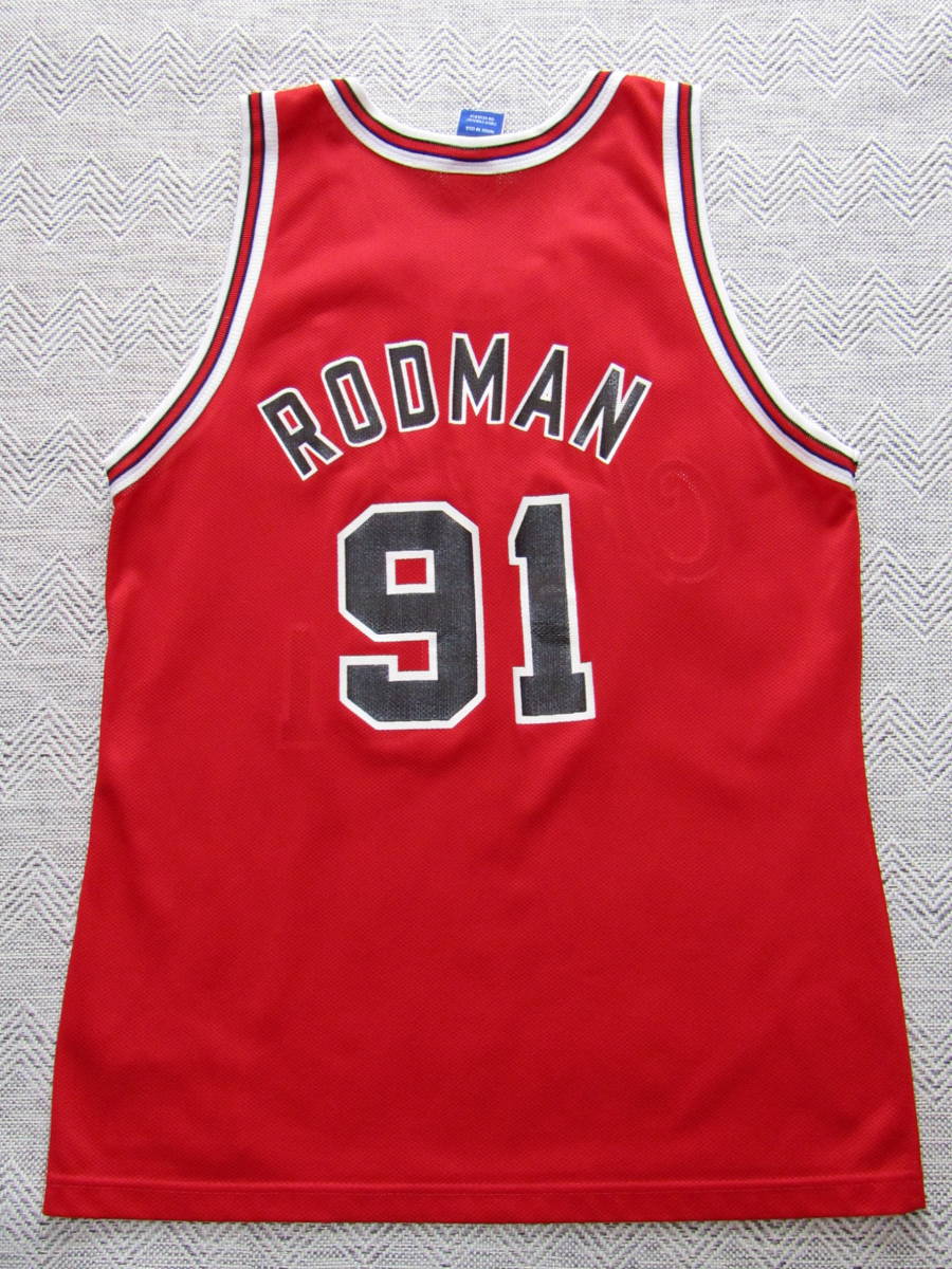 男女兼用 ヴィンテージ チャンピオン製 Champion シカゴ・ブルズ デニス・ロッドマン BULLS #91 RODMAN NBA ユニフォーム タンクトップ 当時物 Lサイズ