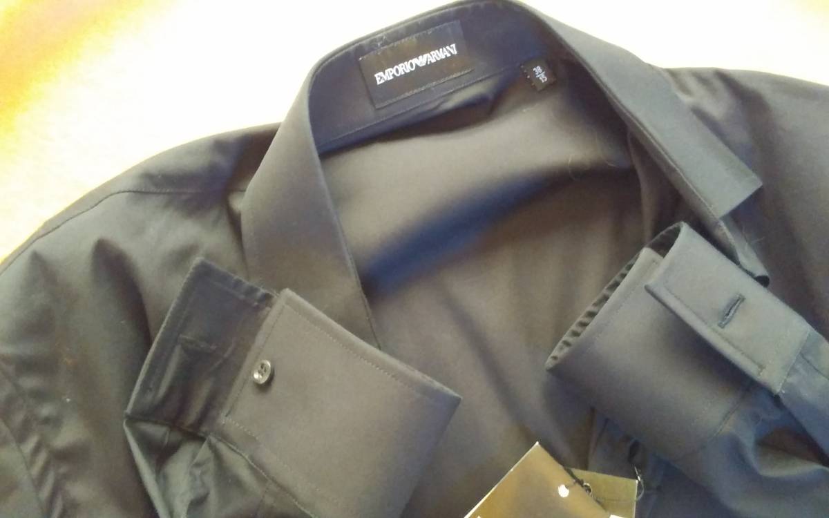  новый товар Emporio Armani освежение elegant стрейч рубашка с длинным рукавом размер 38/15 черный *EMPORIO ARMANI