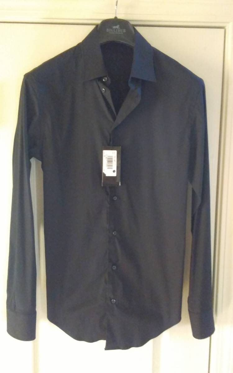  новый товар Emporio Armani освежение elegant стрейч рубашка с длинным рукавом размер 38/15 черный *EMPORIO ARMANI