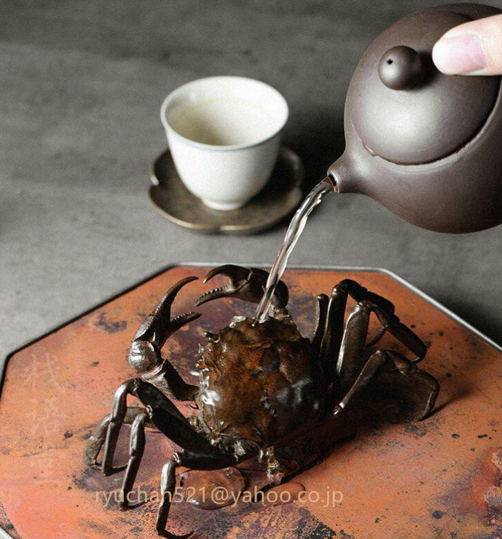 強くお勧め★古銅茶寵置物上海蟹カニ実心銅茶寵可養創意茶振子。