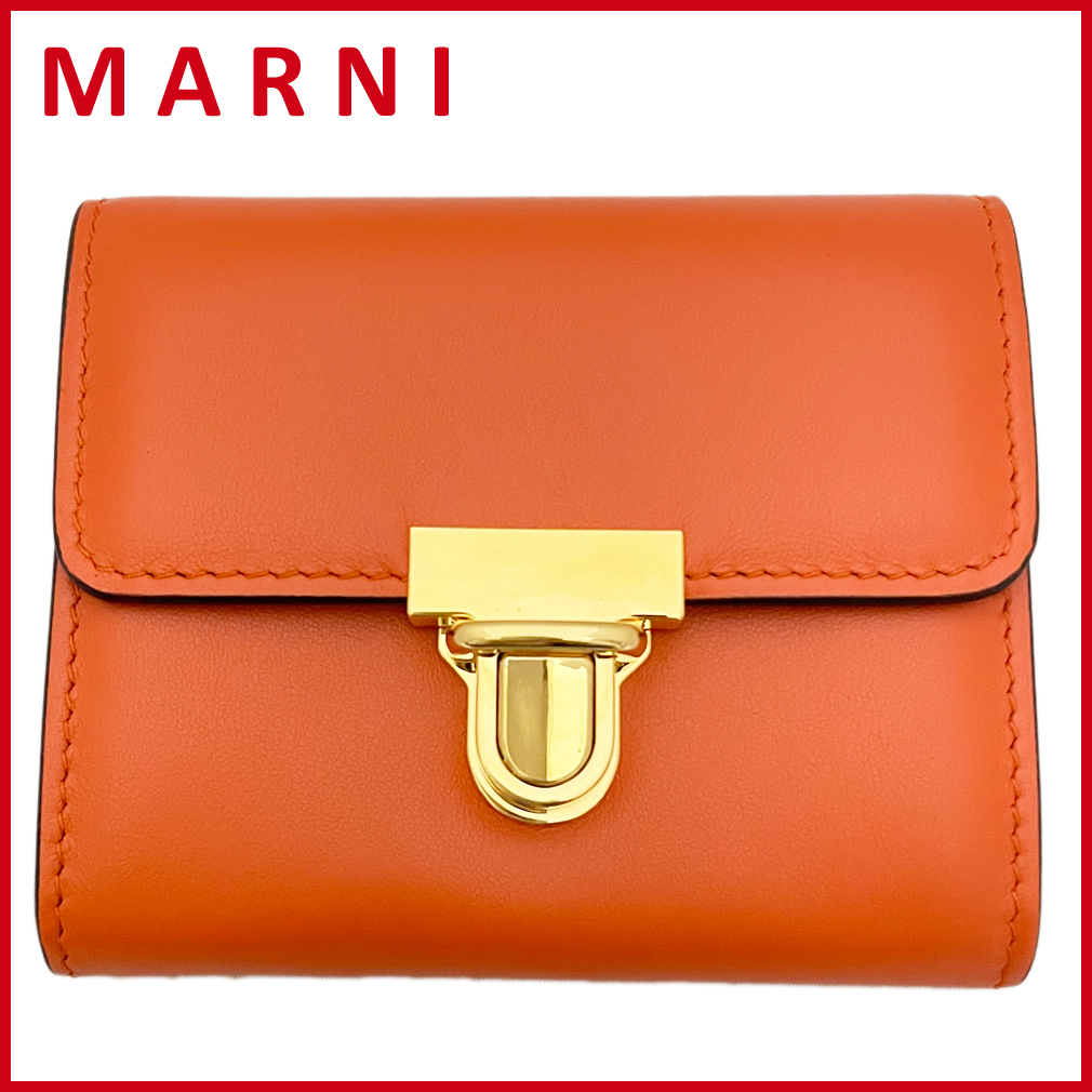 新品マルニ　レザー　コンパクト財布　オレンジ　MARNI★