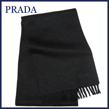 新品プラダPRADAメンズカシミア混フリンジマフラー 黒 メンズ