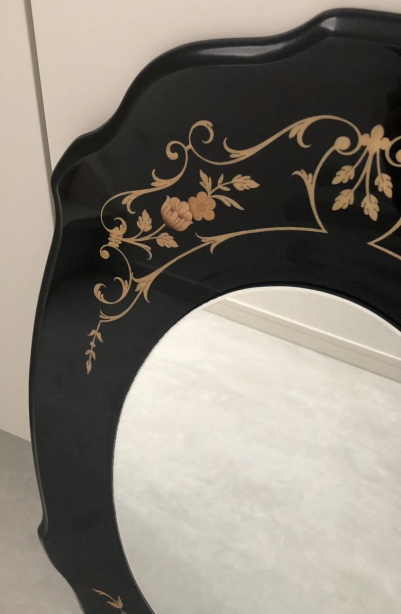 イタリア製 アンティーク レトロ ドマン domain ウォールミラー 象嵌 壁掛け 鏡 62㎝×40cm インテリア ブラック_画像3