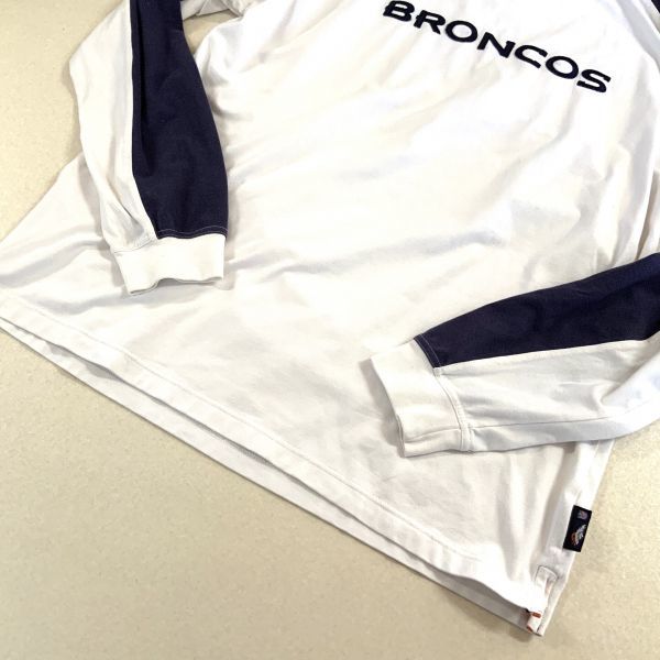 人気 Reebok NFL リーボック BRONCOS ブロンコス 刺繍ロゴ ロングスリーブ メンズ Lサイズ ホワイト ネイビー_画像4