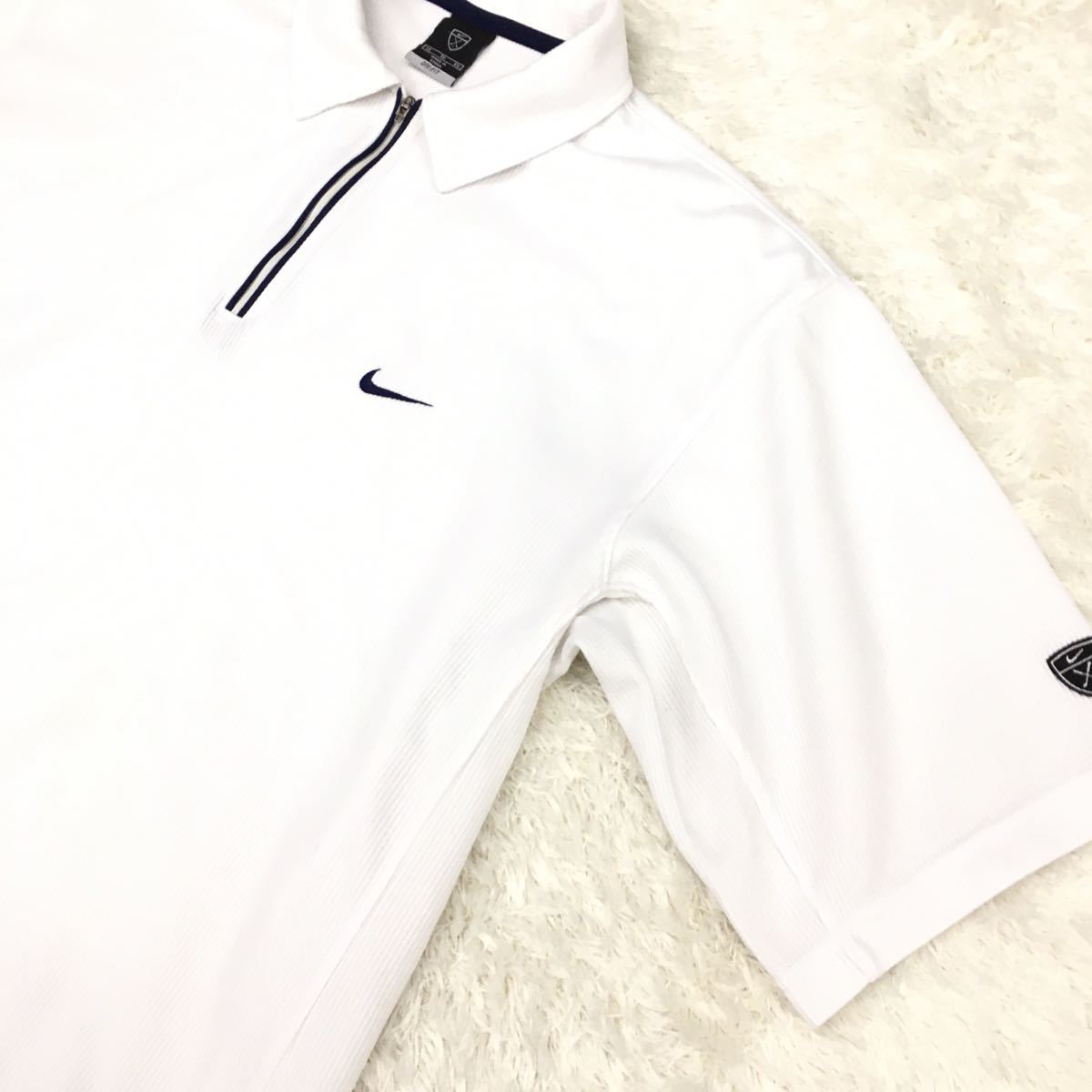 NIKEGOLF DRI-FIT ナイキゴルフ ゴルフウェア 半袖シャツ ハーフジップ ドライフィット 速乾 スウォッシュロゴ 刺繍 メンズ XL 白_画像5