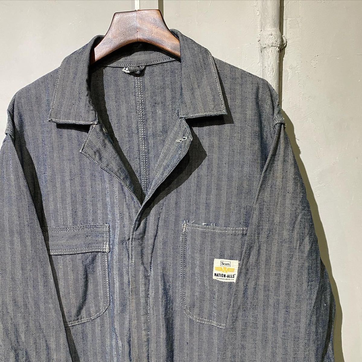 [ prompt decision ]60s SEARS ROEBUCKSsia-z low back s coveralls overhaul Work wear 60 period herringbone America old clothes Vintage 