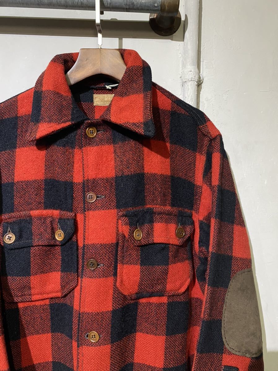 【即決】40s ヴィンテージ ウールシャツジャケット バッファローチェック 赤黒 エルボーパッチ ビンテージ 40年代