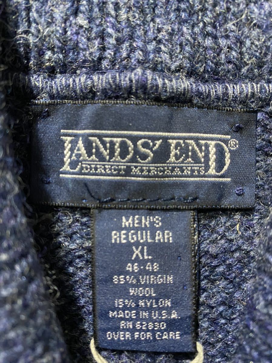 【即決】LAND'S END ランズエンド ウール ニット セーター ショールカラー ヘチマ襟 XL ネイビー usa アメリカ製　古着_画像4