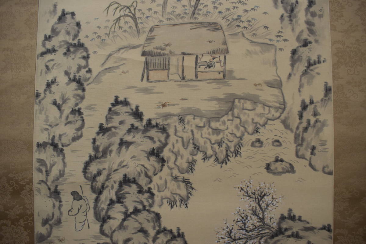 作者不詳/春山訪友図/山水人物図/掛軸☆宝船☆Y-694 JM 1