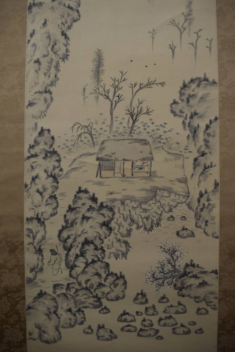 作者不詳/春山訪友図/山水人物図/掛軸☆宝船☆Y-694 JM 4