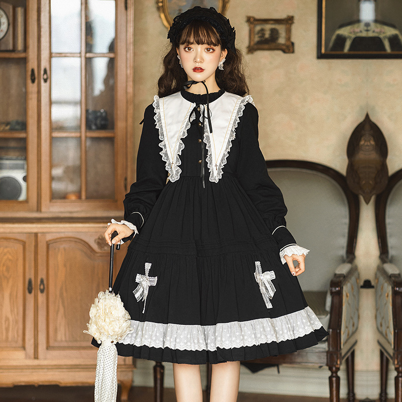 ヤフオク! - ロリータ ゴシック ワンピース 秋冬 黒ロリ ゴスロリ ク...