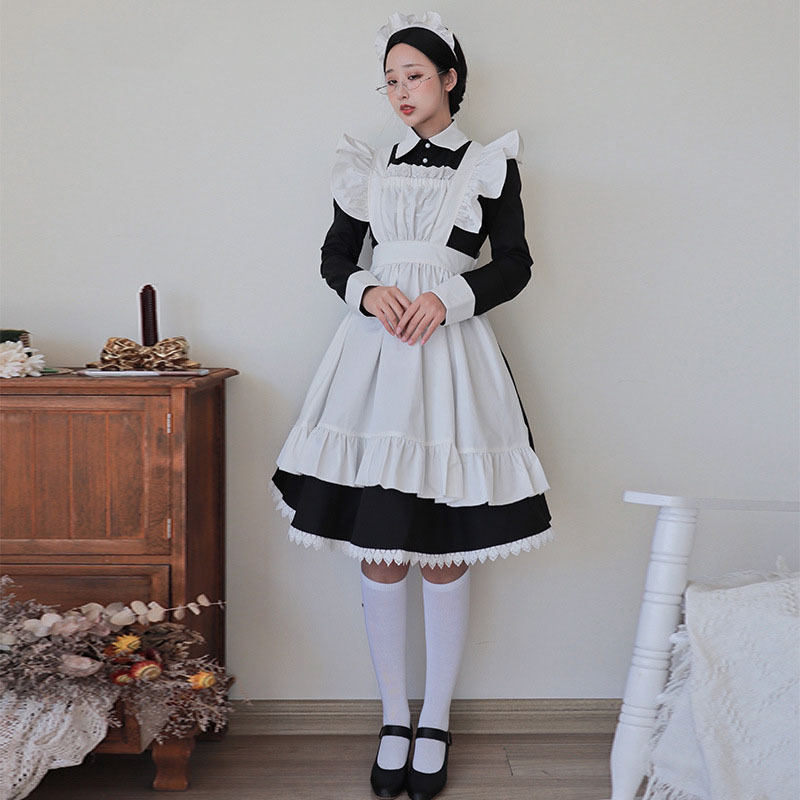  Lolita made clothes One-piece long sleeve cosplay costume meido Cafe uniform apron meido gorgeous set lady's meido. tea costume 