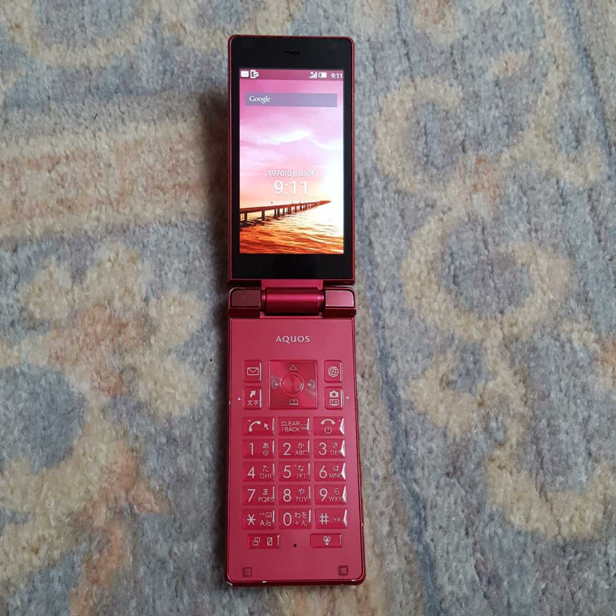 美品SIMフリー501SH ソフトバンクワイモバイルアクオスAQUOSケータイ 赤レッド 携帯シャープSIMロック解除済3Gガラケーマイグレ本体その126_画像1