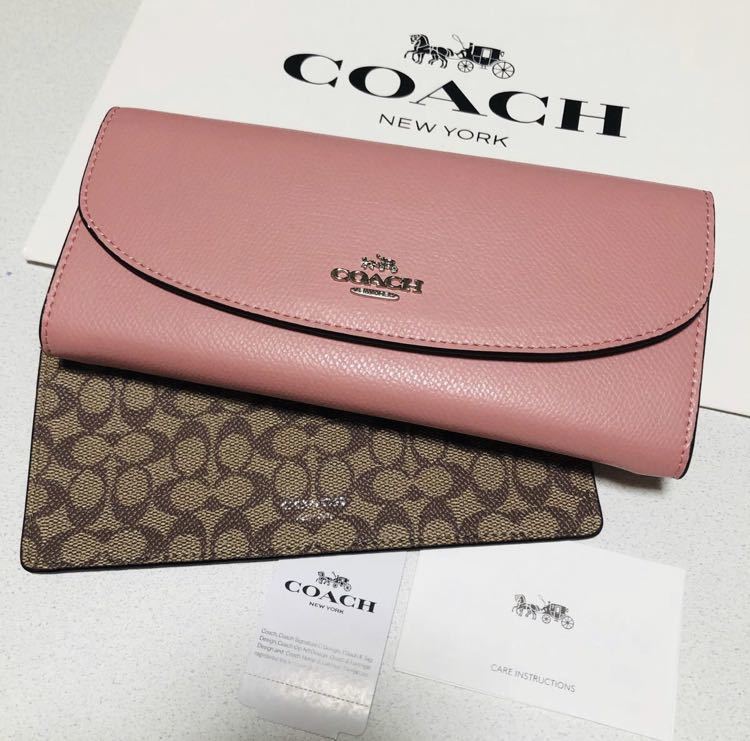 COACH コーチ 長財布 F52628 二つ折り財布 ピンク カーキ
