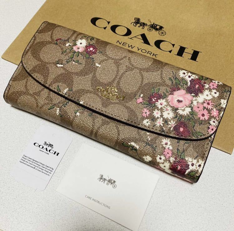 coach 長財布 フローラルプリント エンベロープ スリム ブラック - 長財布