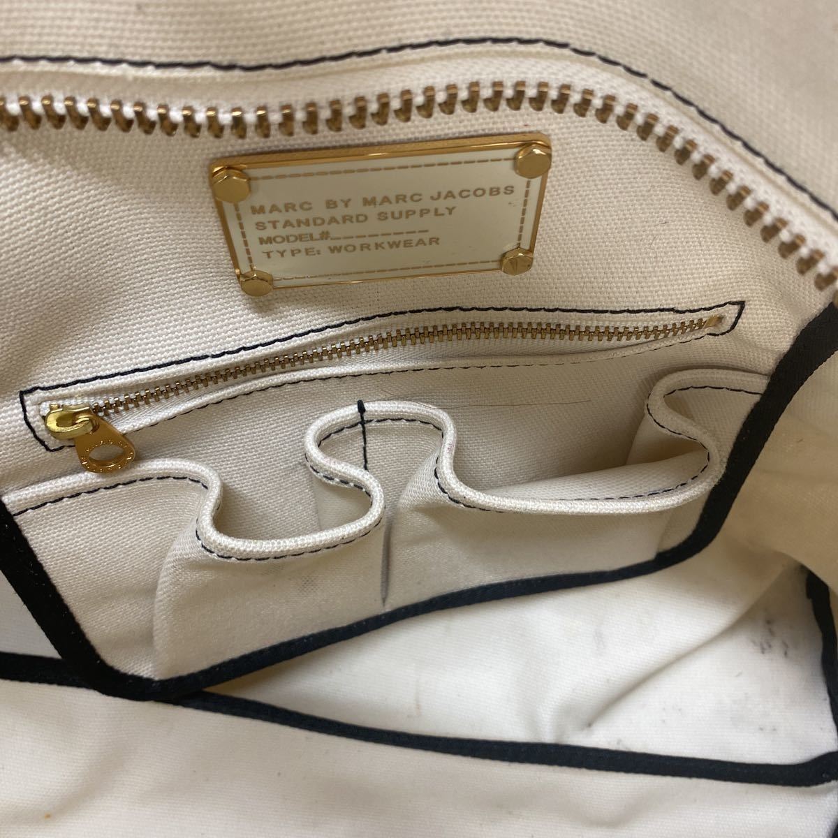 【MARC BY MARC JACOBS マークジェイコブス】STANDARD SUPPLY キャンバストートバッグ ロゴ入りハンドバッグ 大白_画像6