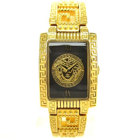 ジャンニヴェルサーチ GIANNI VERSACE 7009019 メデューサ ウォッチ ブレスレット クオーツ 腕時計 黒文字盤 ゴールド 箱あり