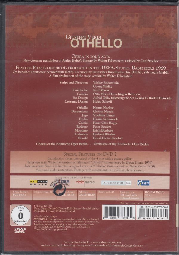 [2DVD/Arthaus]ヴェルディ:歌劇「オテロ」全曲/H.ノッカー&C.ノアック他&K.マズア&ベルリン・コーミシェ・オーパー管弦楽団_画像2