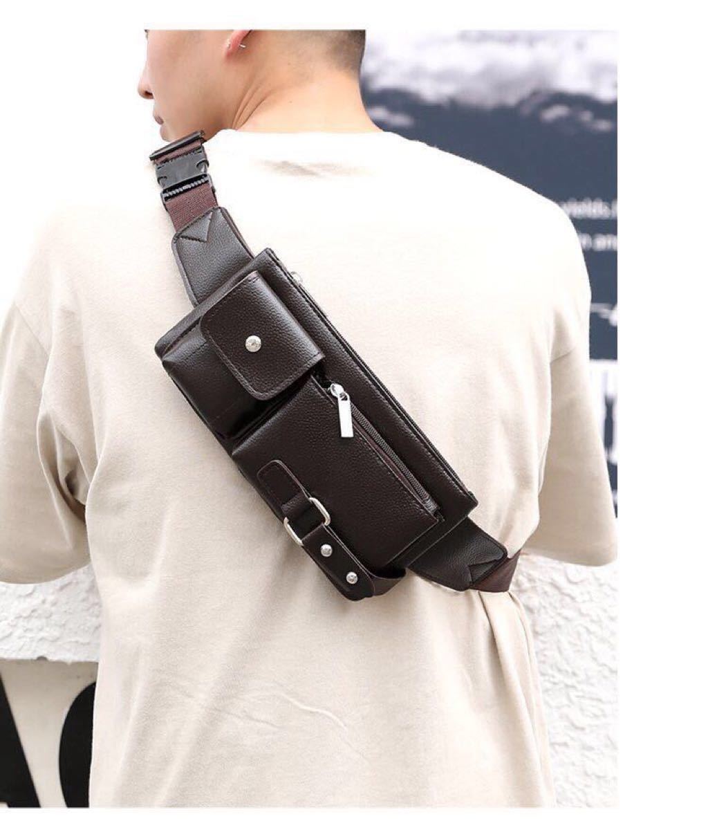 大人気により再入荷　多機能大容量 革風茶色メンズバッグ メンズボディバッグ ウェストポーチ 肩掛けバッグ　新品メンズ鞄