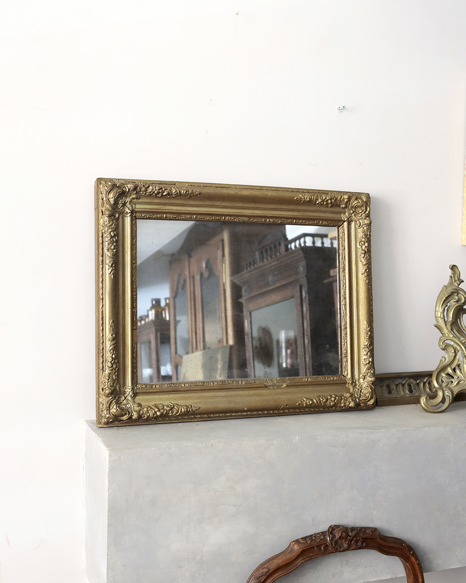 jf02296 仏国*フランスアンティーク*家具 ウォールミラー ゴールドフレーム 壁掛け鏡 壁面ディスプレイ デコラティブ バラ彫刻 立て掛け 