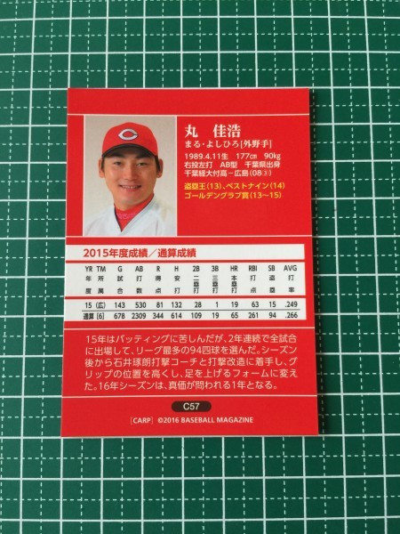 即決のみ！★BBM 2016年 プロ野球 広島東洋カープベースボールカード2016 C57 丸佳浩【広島東洋カープ】レギュラーカード 16★_画像2