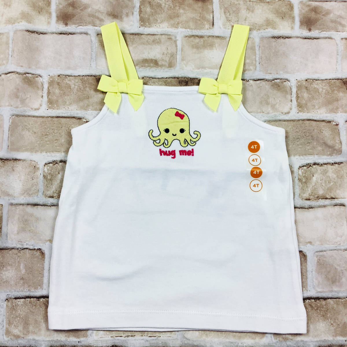 Top-210【新品】Gymboree/キャミソール/100cm/US4T/白/タンクトップ/たこ/りぼん/綿100%/子供服/女の子/ジンボリー/インポート/送料無料