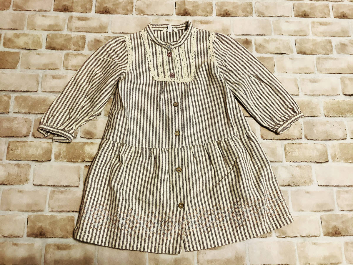 U_Top-286【美品】Seraph/ワンピース/95cm/クリーム/ラベンダー/ストライプ/女の子/子供服/クリーニング済み/送料無料