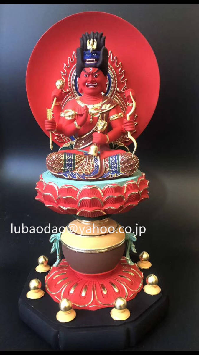 特上彫 愛染明王 明王像 極彩色絵系 彫刻工芸品 木彫り 仏像 魔除け