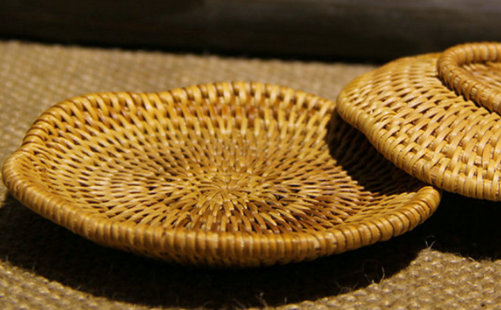 職人手編み 茶パッド 自然籐の編み上げ_画像2
