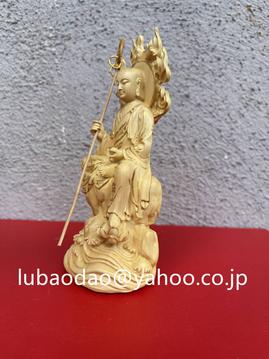 ブラウン系高評価! 仏像 木彫 地蔵王菩薩 炎火光背 蓮華丸台座 彫刻