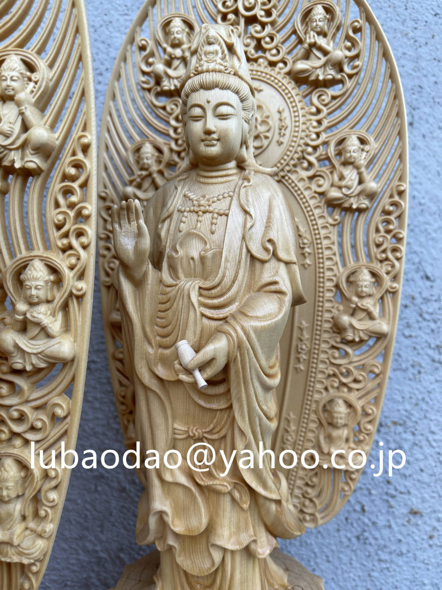 特上彫 職人手作 43cm 西方三聖【勢至観音 釈迦牟尼仏 観音菩薩】専属