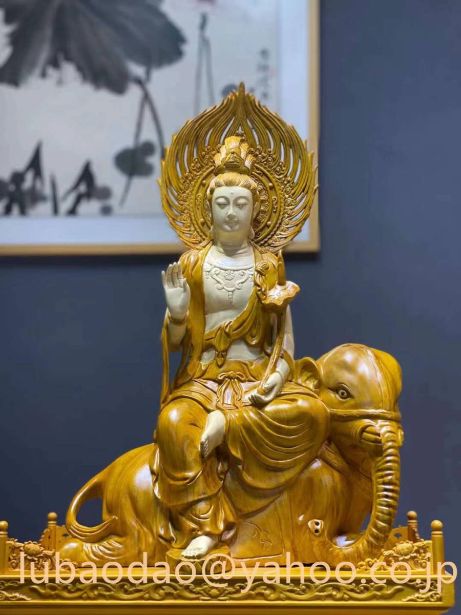 新作得価新作　特大高70cm 文殊菩薩、普賢菩薩座像一式 仏教美術品　香樟材　木彫仏教　精密彫刻 仏師で仕上げ品 仏像