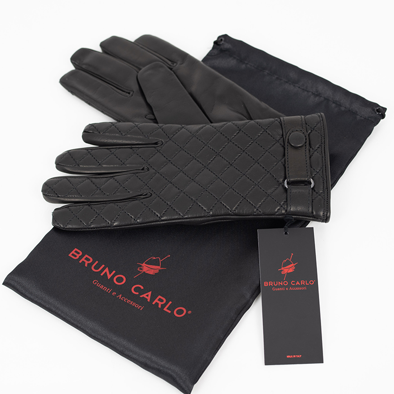  new goods free shipping BRUNO CARLO blue nokaruro Italy made cashmere gloves ram leather black diamond pattern stitch men's glove 8(M) size 