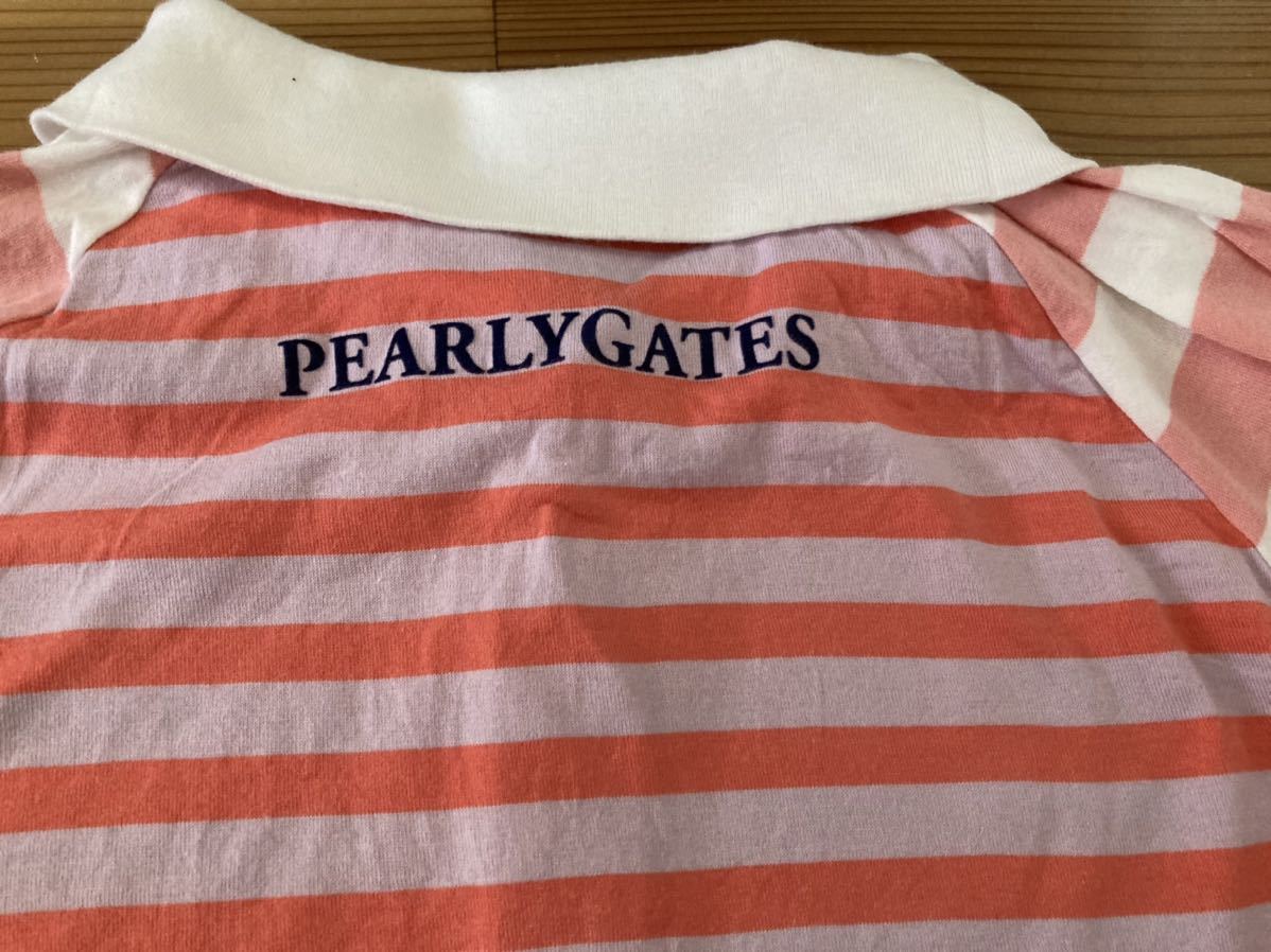 送料込み！ パーリーゲイツ PEARLYGATES ボーダーポロシャツ 2サイズ オレンジ ピンク系 GOLF ゴルフウェア ゴム入り_画像1