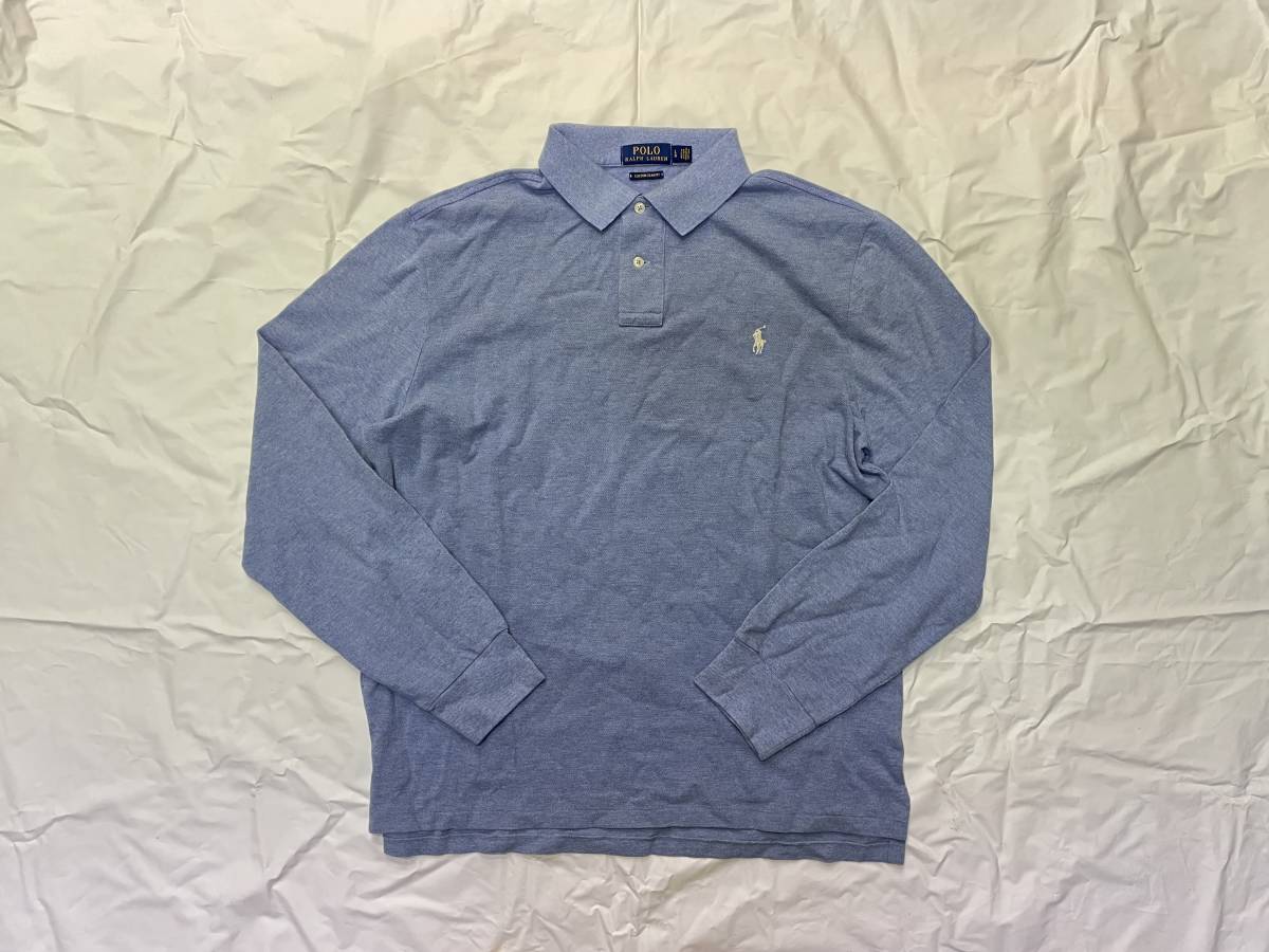 新品 A114 Lサイズ 鹿の子 長袖 ポロ シャツ polo ralph lauren ポロ ラルフ ローレン カスタム スリム LT BLUE